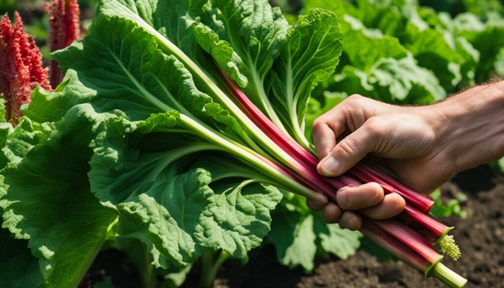 rhubarb harvesting